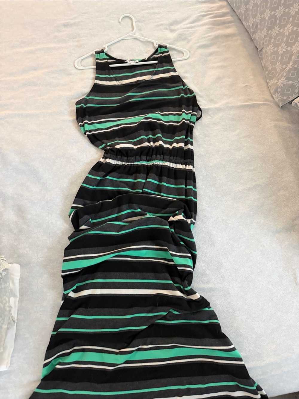 Striped Black and Teal Sleeveless Maxi Dress